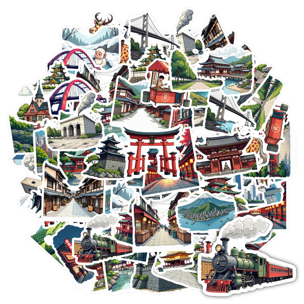 35pcs-70pcs Landscape Japanese Architecture Stickers Traditional Travel Sticker Pack PVC Sticker For Car Sticker Phone Laptop