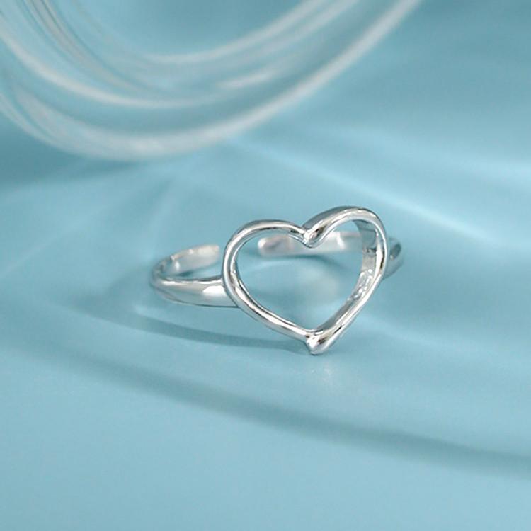 New Fashion Minimalist Personality Heart 925 Sterling Silver Jewelry Smooth Hollow Heart-shaped Popular Opening Rings TYB422