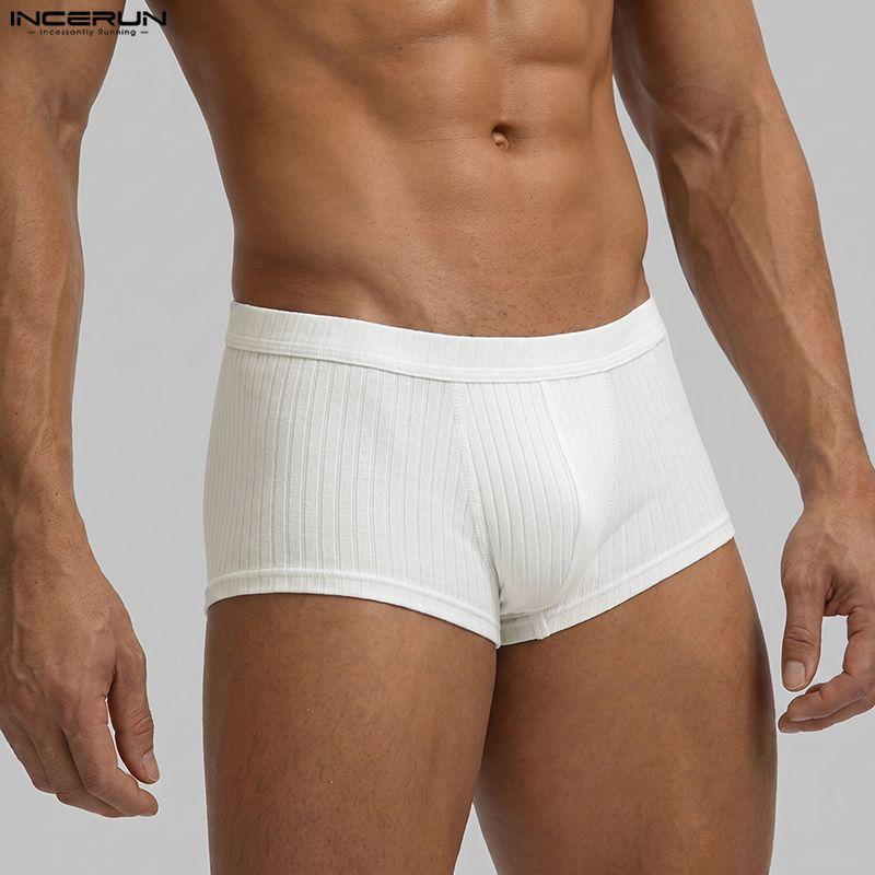 INCERUN Mens Ribbed Boxer Briefs Low Rise Underwear Trunks Homewear Breathable Shorts Pajama Bottoms