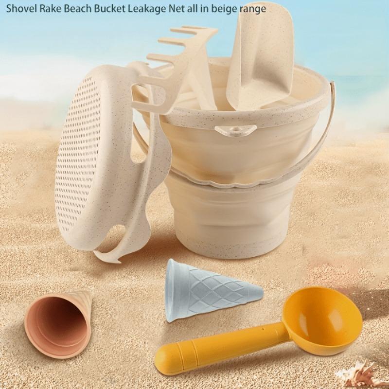 7pcs collapsible beach toy set with bucket, shovel & rake, space-saving portable for camping, random color, great gift for kids