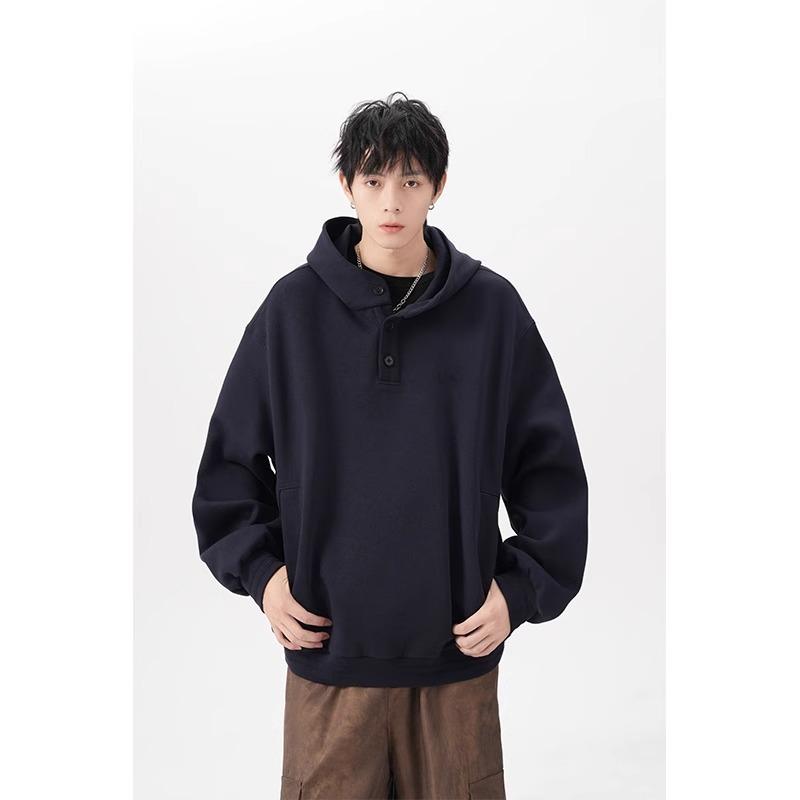 Men's Plus Size Fleece-Lined Button Hoodie - Oversized, Thickened Long Sleeve for Autumn/Winter