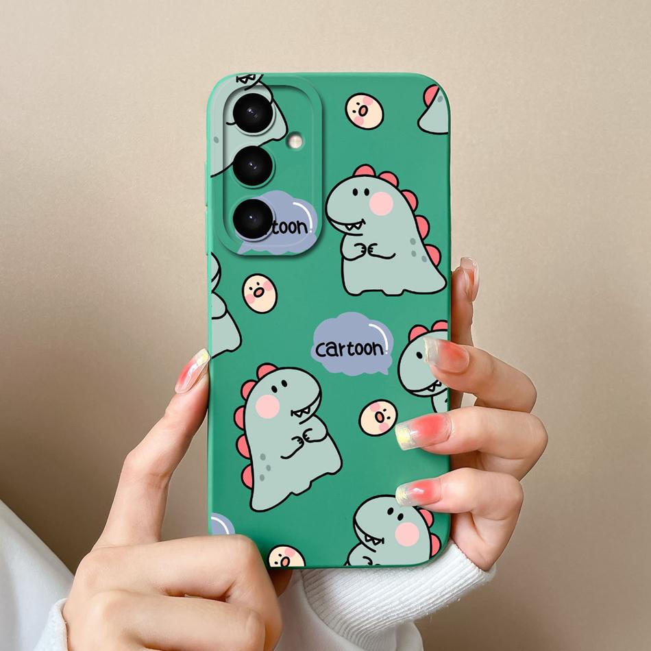 Case For Samsung S24 Plus Ultra Dinosaur Soft Liquid Silicone Lens Protection Anti Choc Cover For Galaxy S 24 S24+ S24Ultra Capa