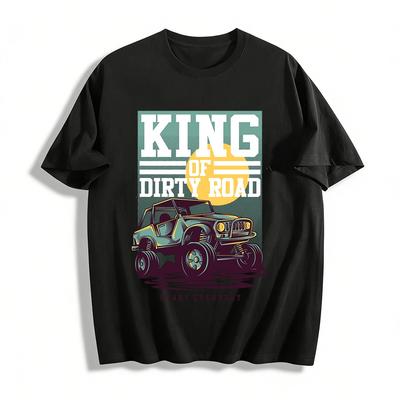 König der Dreckstraße Retro Offroad-Print Lässiges Outdoor-T-Shirt für Herren Reines Baumwoll-T-Shirt