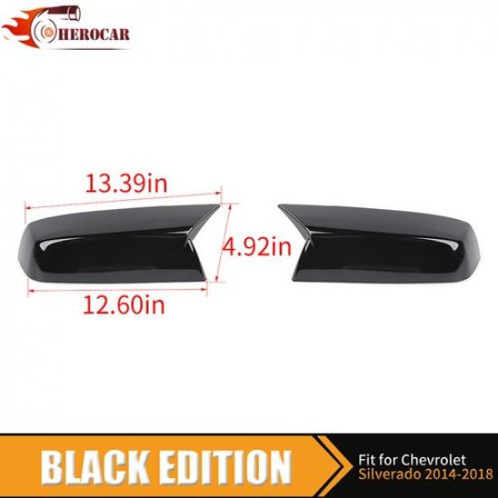 2X Glosy Black Side Mirror Cover For Chevy Silverado GMC Sierra 2014-18 Exterior