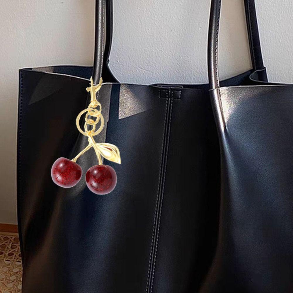 Décoration de Sac Porte-clés Cerise Rouge Délicieuse Pendentif Fruits d'Été Cerises Cadeau Créatif