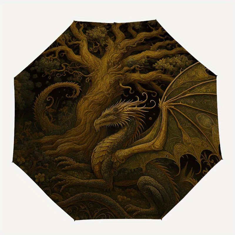 Dragon Tree Fantasy Circular  DecorUmbrella, Portable 3-Fold Compact Umbrella,Christmas Gift ES570