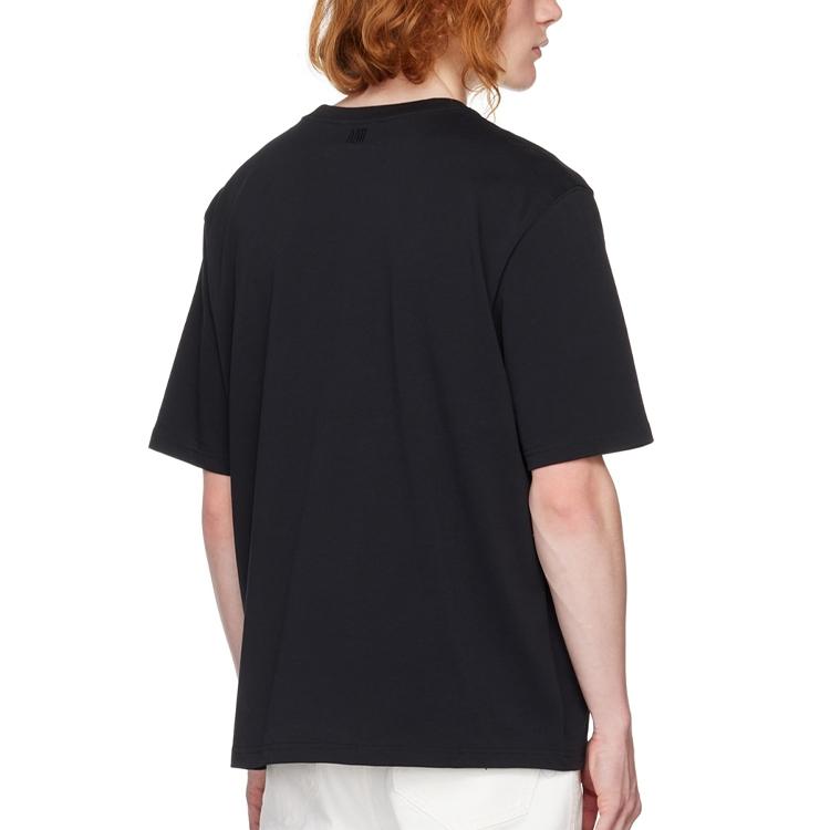 AMIPARIS Heart Embroidered Round Neck Pullover Short Sleeve T-Shirt Men Tops Black SPEUTS022726-001
