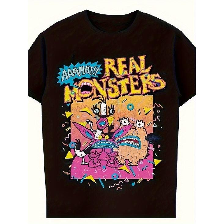 T-shirt Uomo Aaahh Real Monsters Vintage Anni '90 Show TV - Personaggi e Loghi Iconici dei Mostri, Morbida Maglietta da Collezione Retrò per Fan della Nostalgia Anni '90, Casual