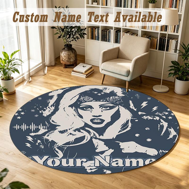 Round Rug Custom NameLady Gaga Pattern Non Slip Carpet Home Floor Decor