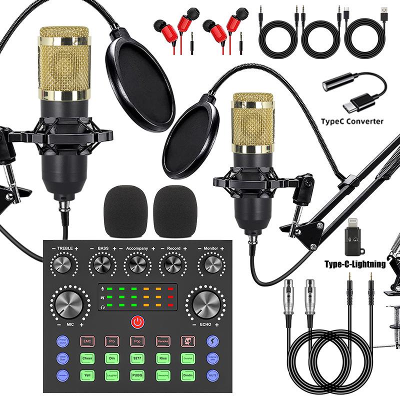 

F998 Condenser Microphone Set for Apple Phones, Type-C, with English Sound Card, Ideal for Computer, Podcast, and Live Streaming