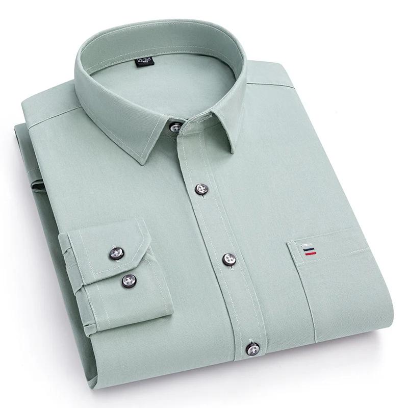 Camicie da uomo 100% Cotone Puro Manica Lunga Tinta Unita Morbide Vestibilità Regolare Camicia Elegante Blusa Sociale Abbigliamento Maschile 6XL 7XL
