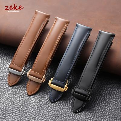 19mm 20mm 21mm 22mm Polierte Rindsleder-Armbänder für Omega Seamaster Speedmaster Faltschließe Wasserdichtes Braunes Leder-Uhrenarmband