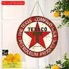 2D Flat 20*20cm1pc Vintage Round Texaco Sign With Imitation Cracks Edge, Nostalgic Vintage Red Five-pointed Star Pattern Wall Decor with Letter