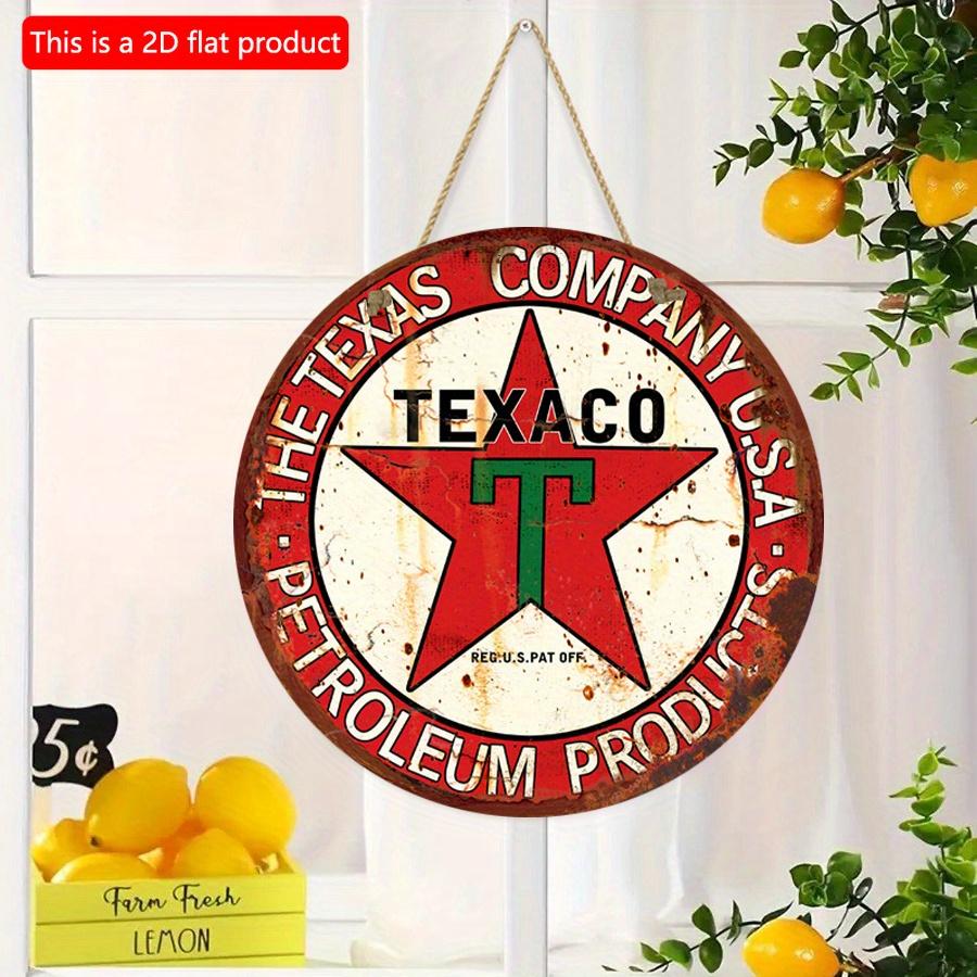 2D Flat 20*20cm1pc Vintage Round Texaco Sign With Imitation Cracks Edge, Nostalgic Vintage Red Five-pointed Star Pattern Wall Decor with Letter