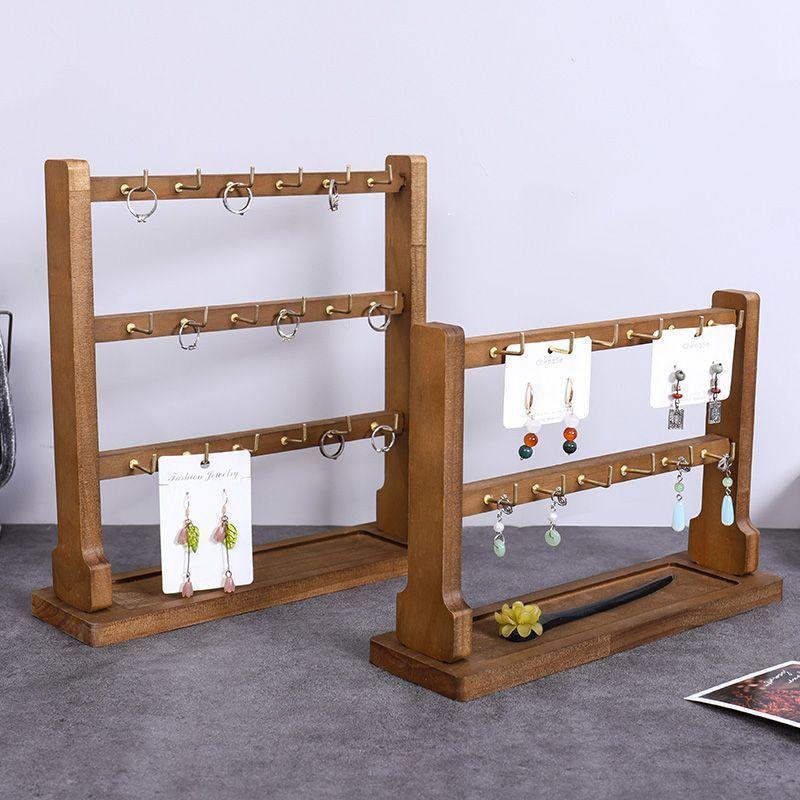 Wooden Jewelry Display Stand Necklace Bracelet Key Holder Hook Storage Rack Earring Pin Brooch Holder Stand Organizer
