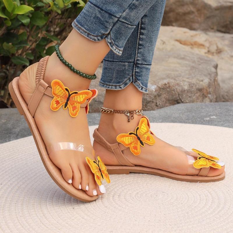 Fashion Women's Large Size Flat Shoes Summer New Round Head Set Toe Transparent Strap Soft Soled Non-slip Sandals