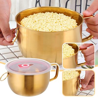 304 Paslanmaz Çelik Kore Kalın Yalıtımlı Büyük Kapasiteli Kapaklı Anında Noodle Kasesi 1300 Mililitre