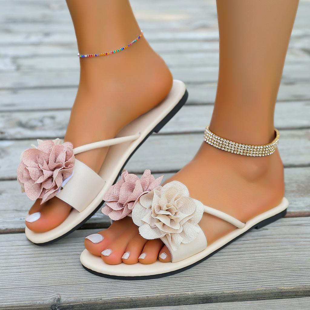 Fashion Women Flower Flat Slippers Casual Walking Shoes Female Summer Fashion Dress Sandals Outdoor Shallow Slippers Home Slides Women