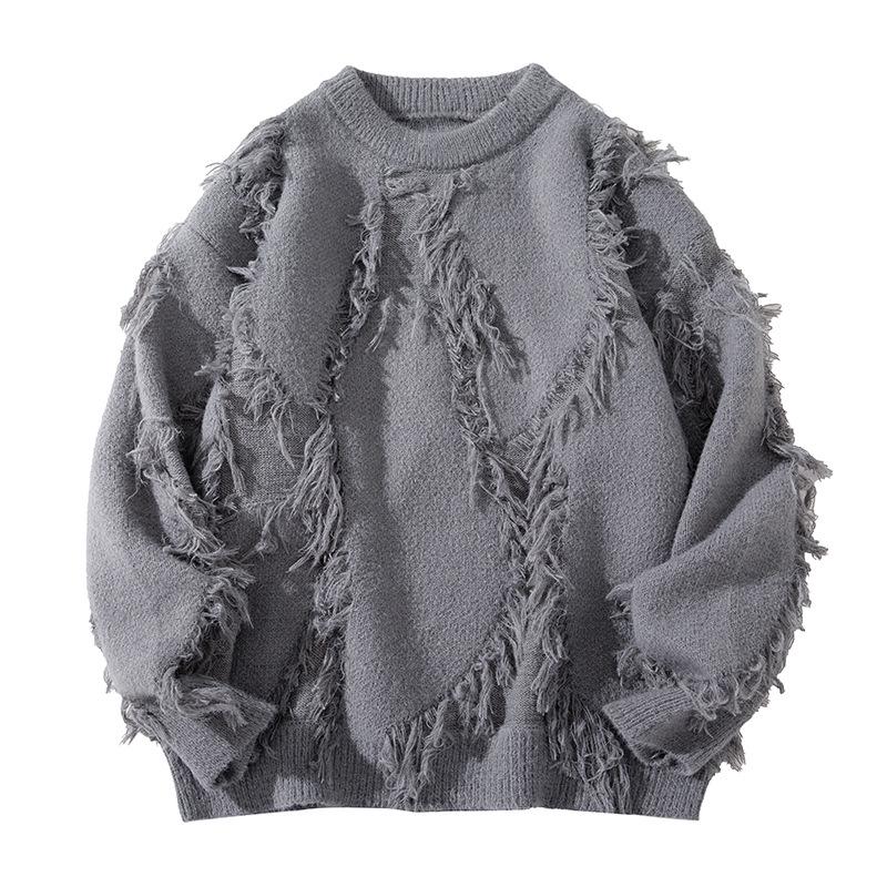 Męski sweter pulower z okrągłym dekoltem - Jesień/Zima 2024, Modny luźny krój, Styl lazy, 688P51