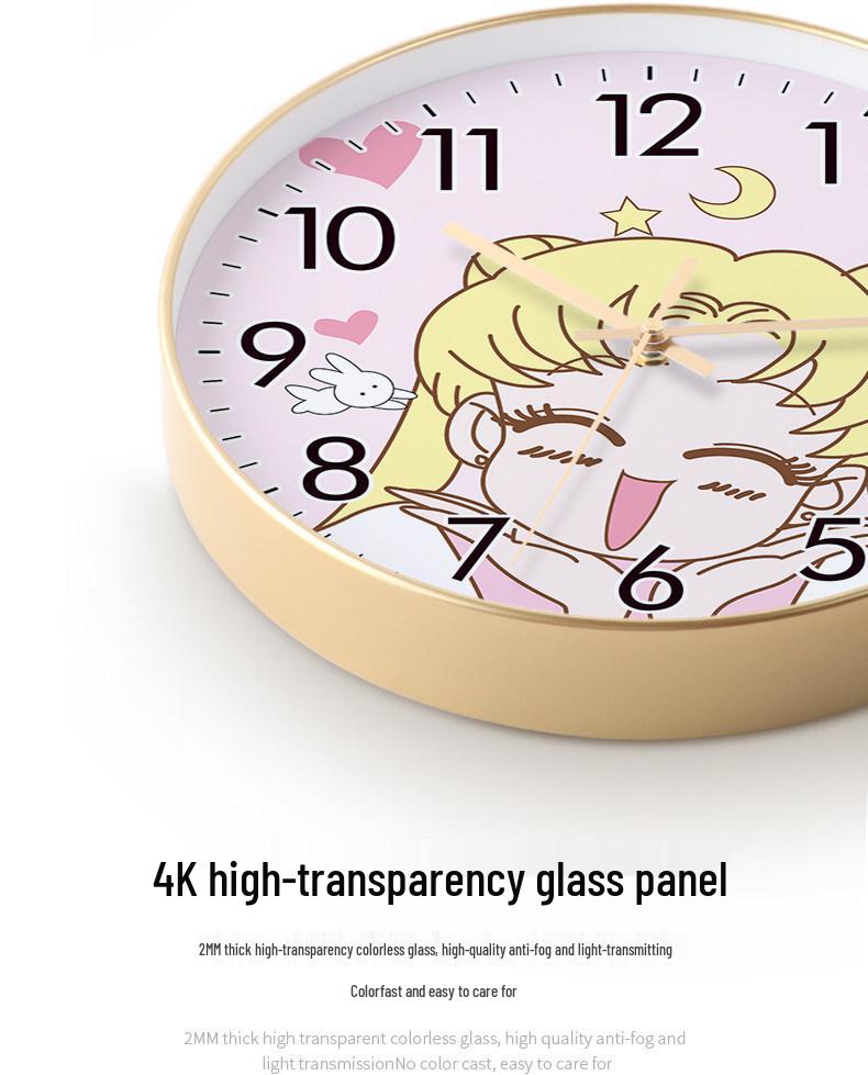 Sailor Moon Anime Silent Wall Clock with Automatic Time Setting for Girls' Bedrooms and Living Rooms