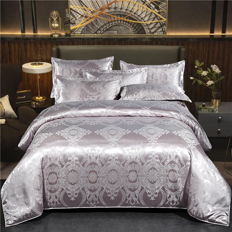 WASART Summer Satin Rayon Jacquard Duvet Cover Set 4pc Elegant Floral Luxury Bedding for Couple King Size 220x240 Cooling Fabric