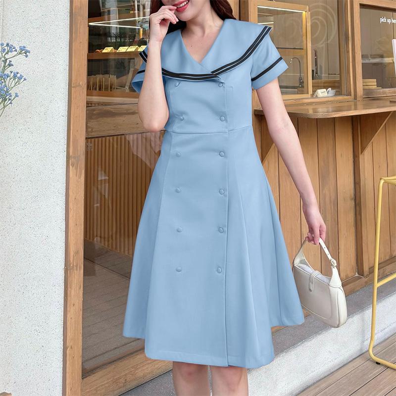 

ZANZEA Женское повседневное летнее платье с коротким рукавом и темно-синим воротником 5XL синий