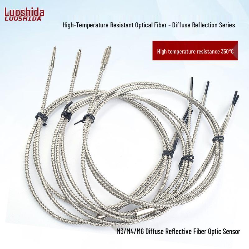 Elbow M3/m4 Diffuse Reflective High-Temp Glass Fiber Optic Sensor (350°C)