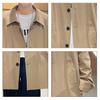 Men Windbreaker Coat Lapel Long Sleeve Buttons Placket Trench Coat with Pockets Solid Color Loose Fit Mid-length Outwear