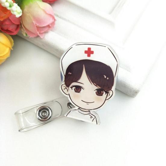 Cartoon Nurse Doctor Retractable Reel ID Badge Label Name Card Tag Clip