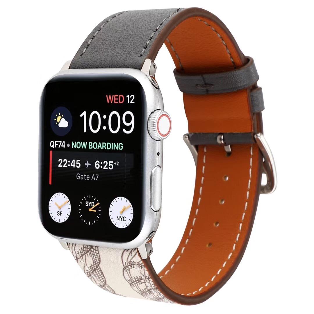 

Pattern Decor Genuine Leather Smart Watch Band for Apple Watch Series 10 42mm/9 8 7 41mm/SE (2023) SE (2022) SE 6 5 4 40mm/3 2 1 38mm Red