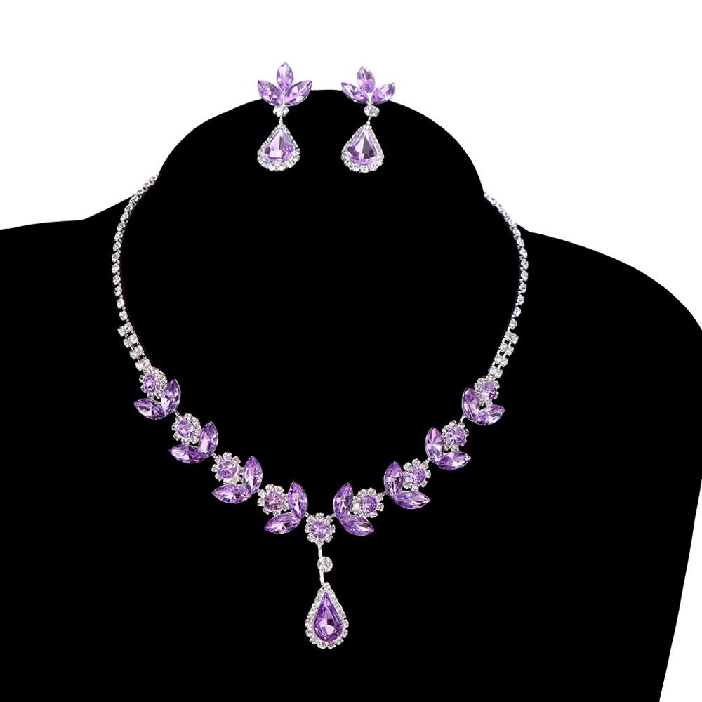 Rhinestone Earrings Shining Necklace Bridal Crystal Jewelry Set Women