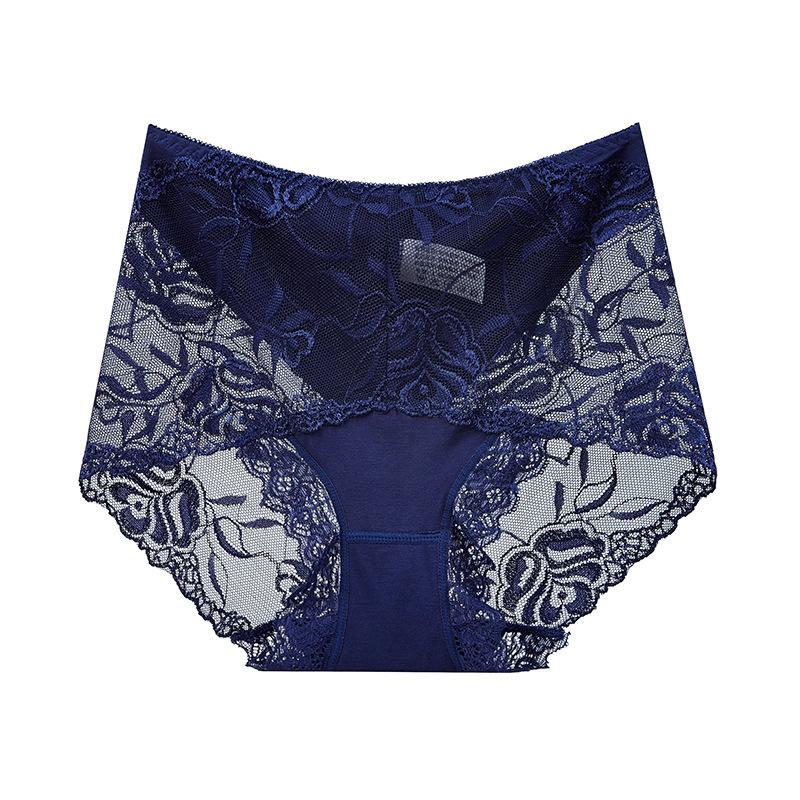 Leichter Luxus Spitze Modal Baumwolle Bauchhöschen für Damen Sexy Nahtlose Mittelhohe Hüfthebende Große Größen Baumwollzwickel Slips für Damen