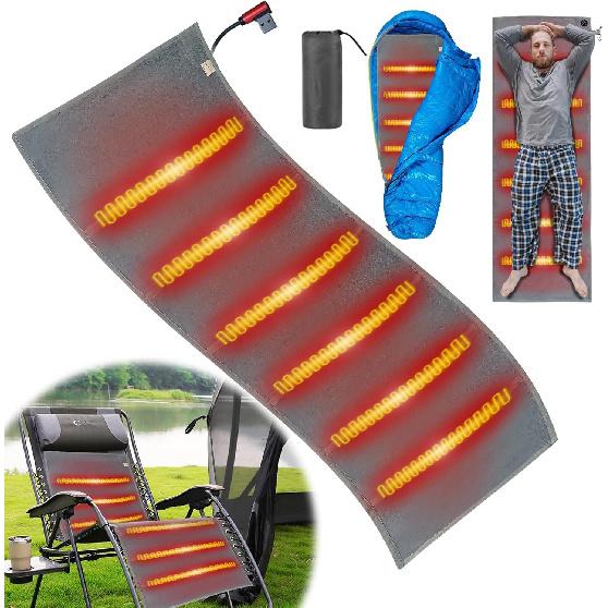 Camping Heated Sleeping Bag Pad - Battery Powered Heated Blanket USB Heater for Tent Outdoor (Large)