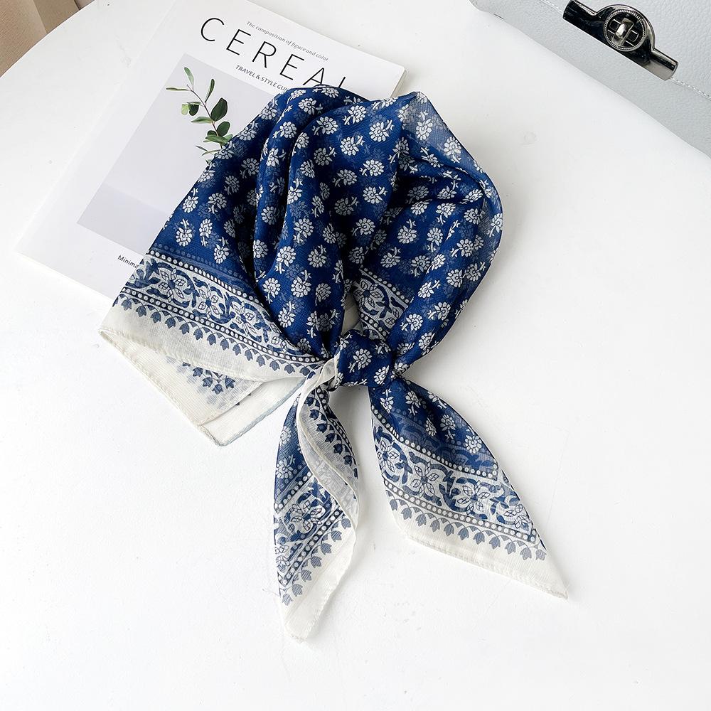 Temperament Silk Scarf Square Scarf Women's Soft Xili Yarn Versatile Scarf Sun Protection Neck Covering Scarf Cashew Nut Square Scarf Thin Scarf