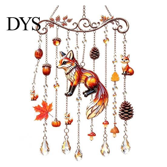 Nature Inspired Suncatchers Fall Animal Wind Chime Suncatcher, Stained Acrylic Fox Rabbit Hanging Suncatcher Party Photography Props with Prism Drops,