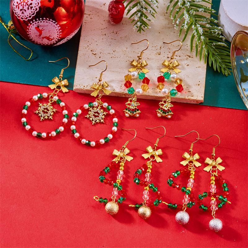 Colorful Christmas Diamond Bowknot & Star Seed Bead Earrings
