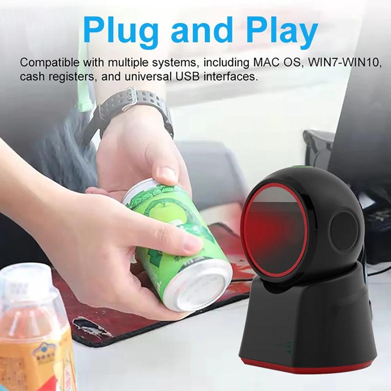 2D Barcode Scanner Portable 1D 2D Bar Code Scanner Reader QR PDF417 Wired Desktop Hands-Free QR Image Scan for Supermarket Store