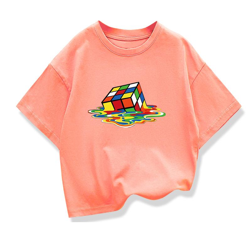 

Summer Kids T-Shirt Pure Cotton Rubik s Cube Print Round Neck Boys Girls Short Sleeve Casual Cool Hip-Hop Short Sleeve T-Shirt 100