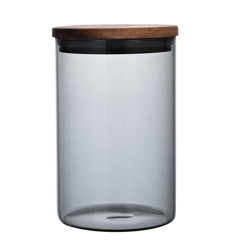 ZISIZ Acacia Wood Lid Black Glass Storage Jar