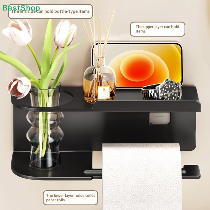 1Pc No-Drill Toilet Paper HolderPhone Stand Metal Storage Rack Kitchen Towel Holder Seasoning Bottle Bathroom Wall Roll Paper