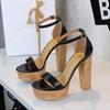13cm Style Banquet Sexy Buckle with Open-toed Thick Heel High Heel Sandals Women's Super High Heel Waterproof Table Women's Shoes