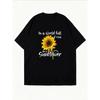 White Crew Neck T Shirt With Sunflower And Text Design For Casual Wear