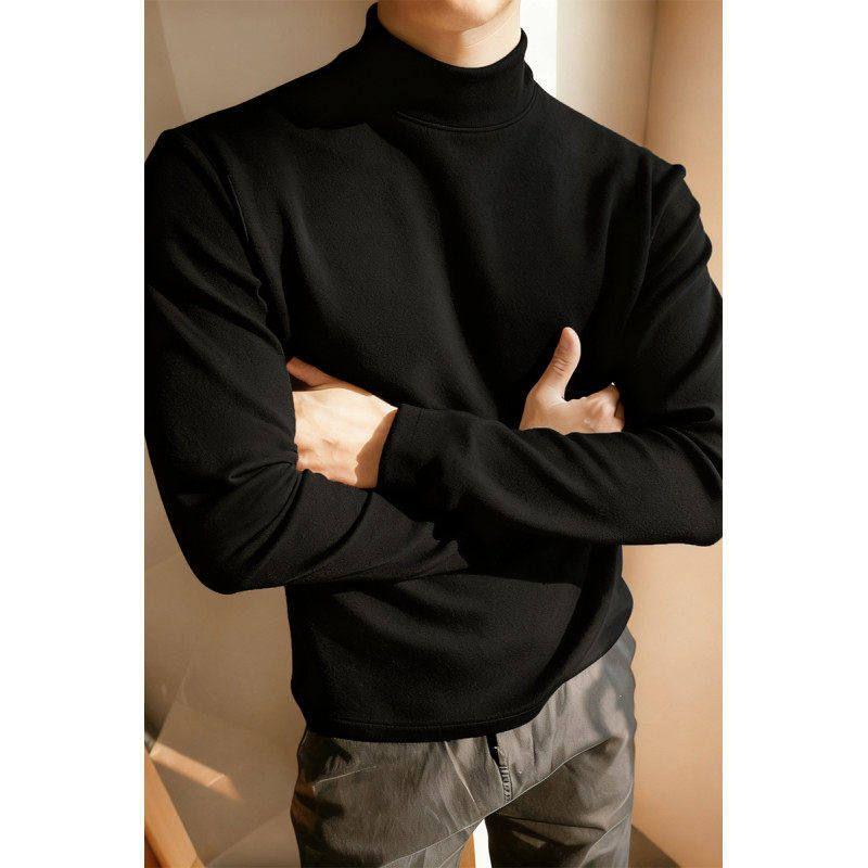 Dongjie No Logo Flus Solid Color Thermal Base Layer Half-High Collar Warm Sweatshirt Loose Layering Top for Men and Women
