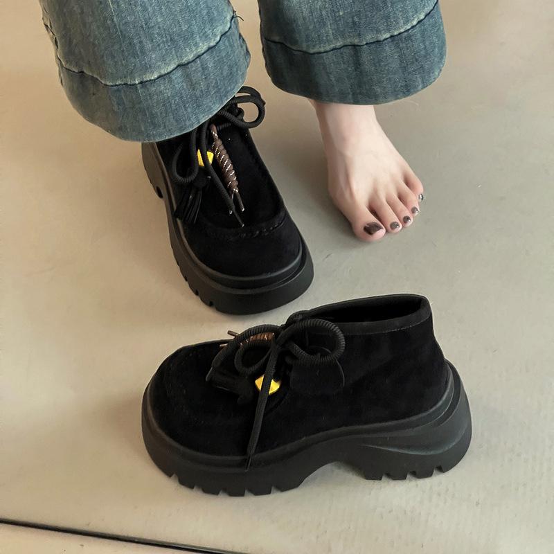 Retro lace-up tassel big head casual board shoes women's autumn fashion Korean version of versatile temperament platform loafers single shoes