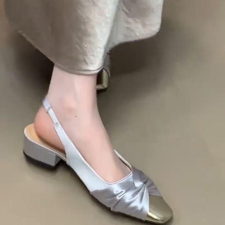 French Xiaoxiangfeng Bow Empty Bag Head Shoes Women's Summer Gentle and Transcendent Foreign Temperament Square Head Evening Sandals