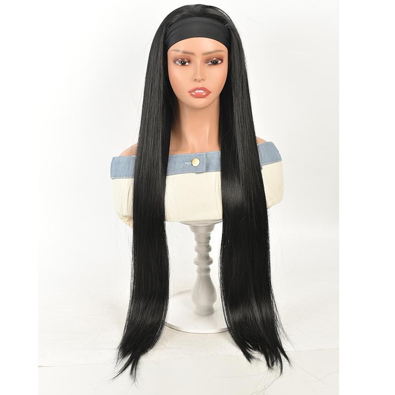 

32-дюймовый длинный прямой парик-лента с повязкой на голову, европейский и американский стиль, синтетический парик, для ежедневного использования женщинами