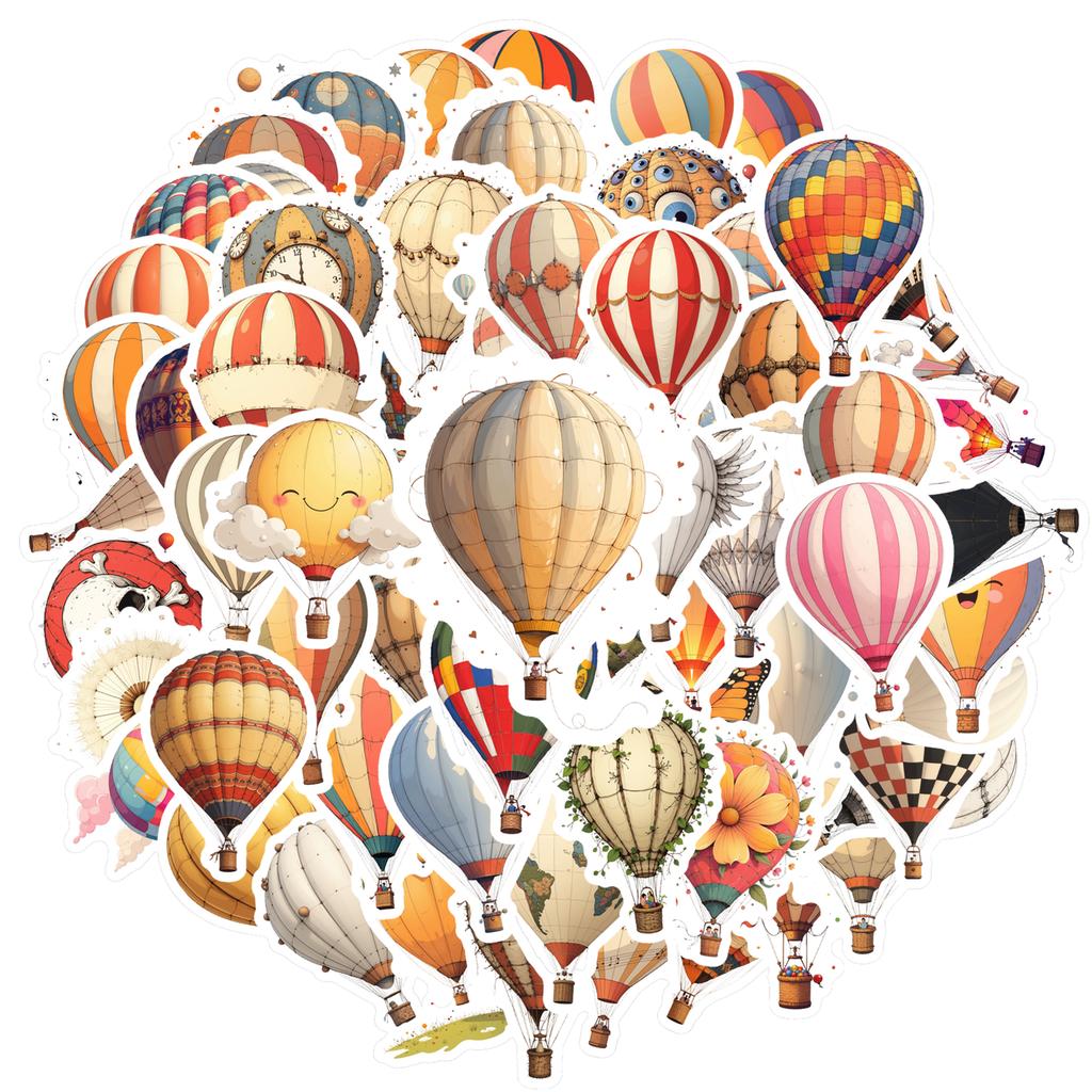 35pcs-100pcs Whimsical Hot Air Balloon Stickers Retro Sky Students Stickers DIY Stickers For Laptop Luggage Scrapbook