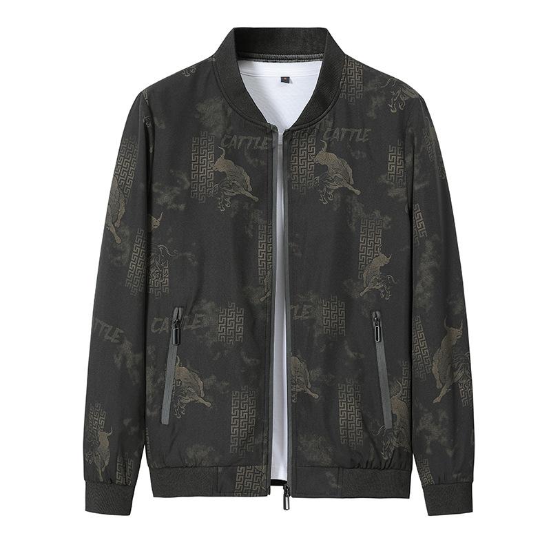 Casual Men's Autumn Printed Jacket Men's Casual Versatile Trend Youth Large Size Jacket Baseball Collar Jacket Cardigan