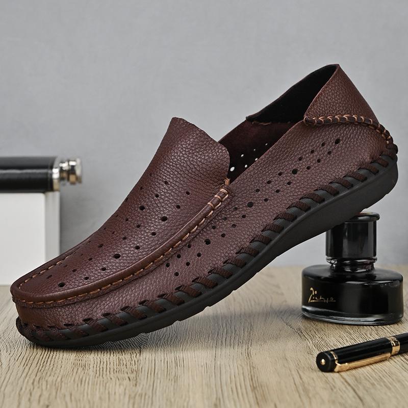

Summer breathable foreign trade men s shoes soft leather large size business casual leather shoes men s thin one-pedal half-tow loafers 48