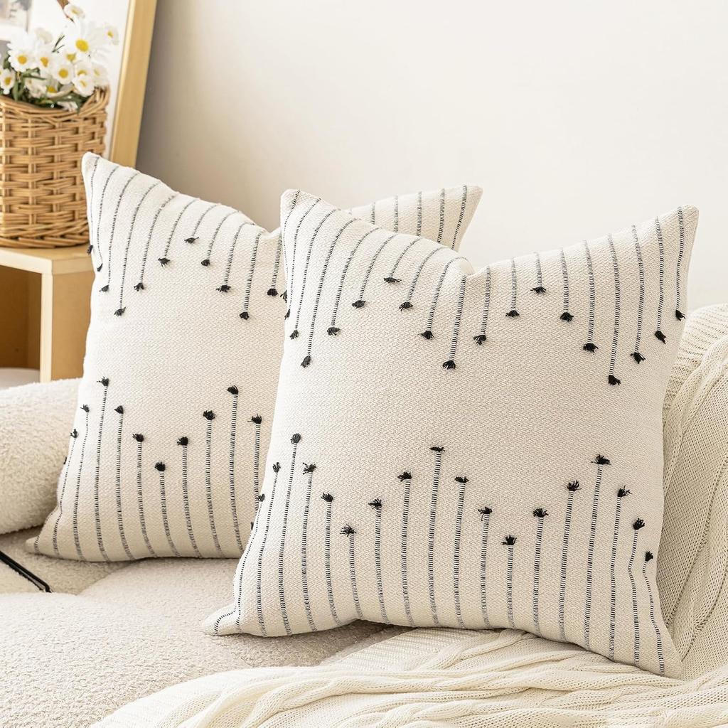 Throw Pillow Covers 18x18 Neutral Decorative Textured Cushion Case Farmhouse Pillowcase Modern Square Pillow Covers for Sofa
